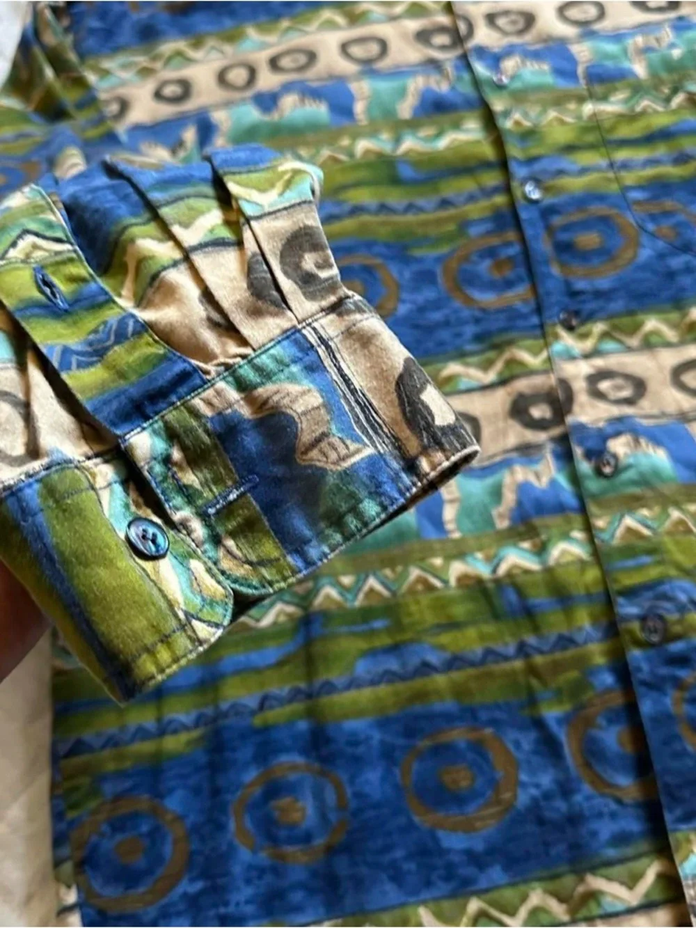 Vintage The Territory Ahead Blue & Green Patterned Button-Up Shirt XL - Picture 2 of 6